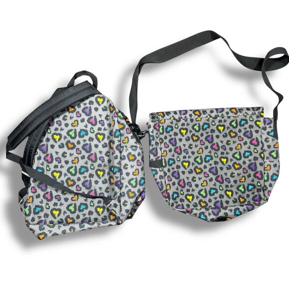 YakPak Multicolor Cheetah Heart Backpack & Laptop Bag Bundle Y2K Gray Rainbow - Picture 2 of 14